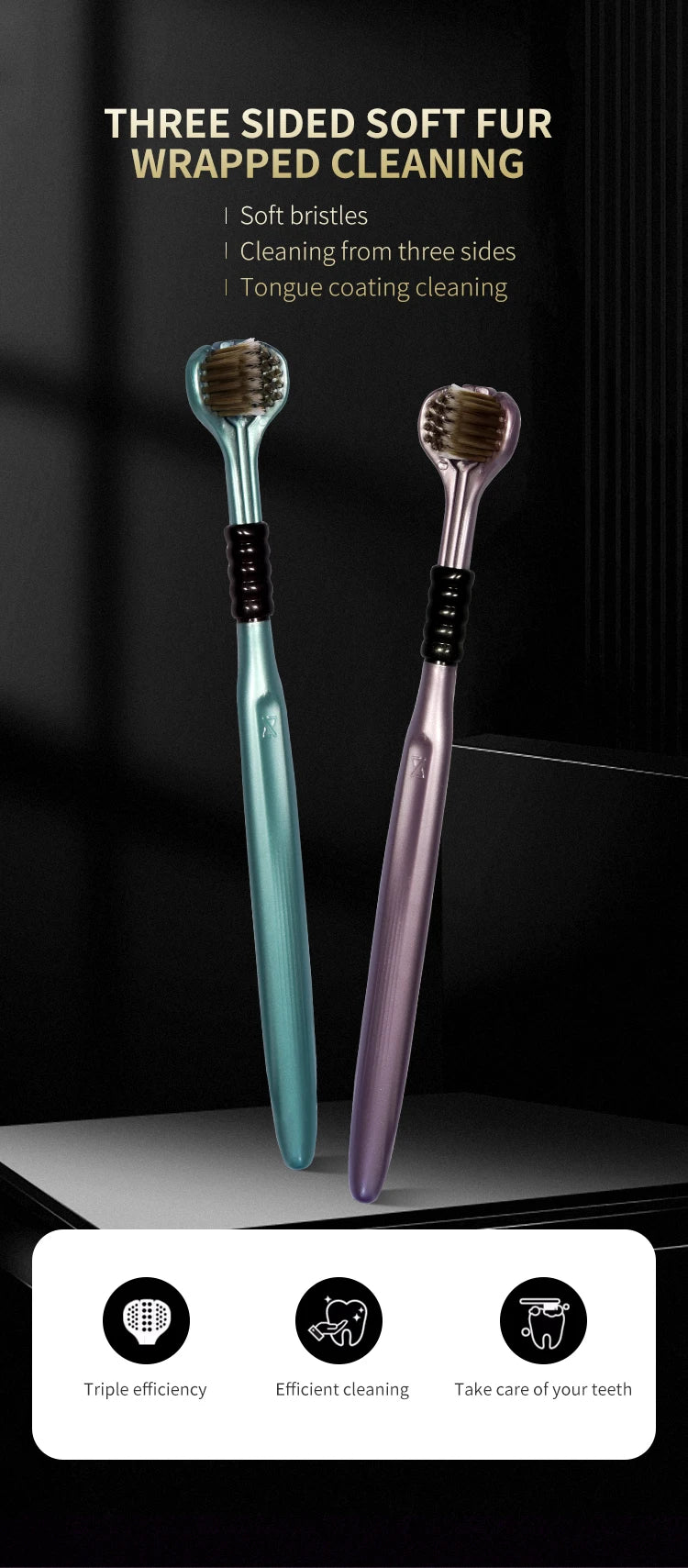 Cepillos de Dientes Adultos 3 Lados con Raspador de Lengua