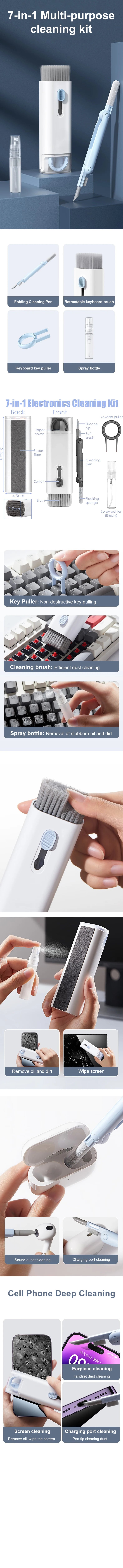 Kit de Limpieza 7 en 1 para Teclados, AirPods y Pantallas