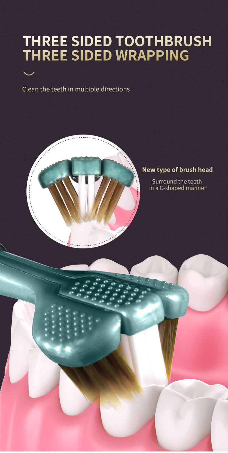 Cepillos de Dientes Adultos 3 Lados con Raspador de Lengua