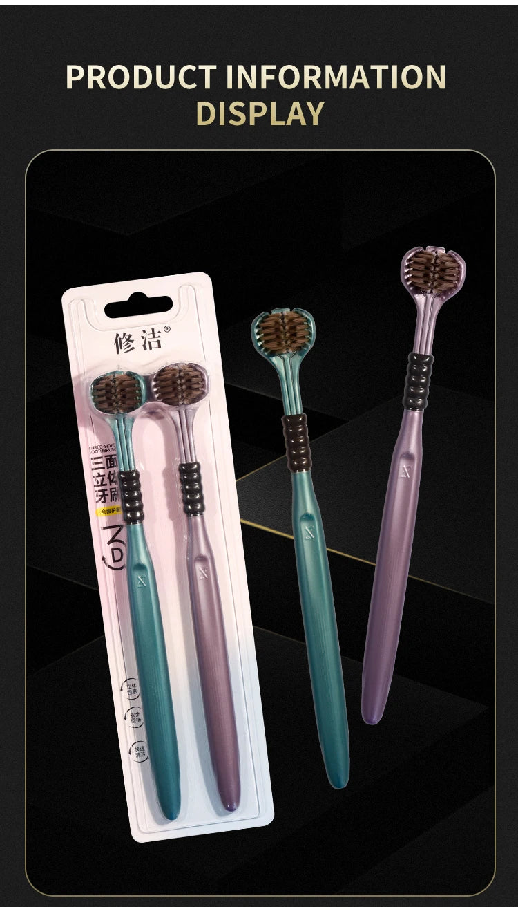 Cepillos de Dientes Adultos 3 Lados con Raspador de Lengua